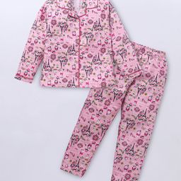 Doreme Cotton Knit Full Sleeves Night Suit With Floral Print - Pink-picture-32