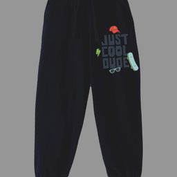 KAVEE Pure Cotton Just Cool Dude Text Printed Bio Washed Joggers - Black-image-67
