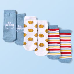 Cute Walk by Babyhug Knit Ankle Length Socks With Stripes & Text Design - Blue & White-image-79