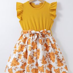 Mark & Mia Frill Sleeves Frock with Floral Print - Mustard Yellow-image-41