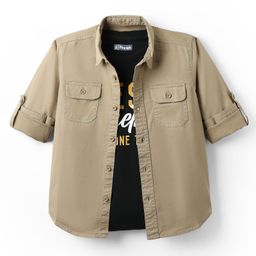Pine Kids Cotton Woven Full Sleeves Shirts With Printed T-Shirt - Beige & Black-picture-2