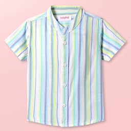 Babyhug Cotton Woven Half Sleeves Mandarin Collar Shirt with Stripes -Light Blue & White-image-16