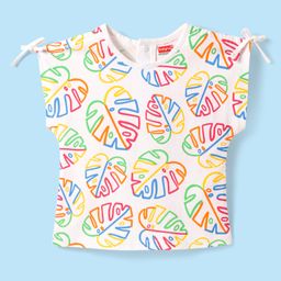 Babyhug Cotton Knit Half Sleeves Top With Leave Print - White-image-52
