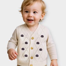 Mi Arcus Cotton Knit Sleeveless Mushroom Designed Sweater - Cream-picture-25