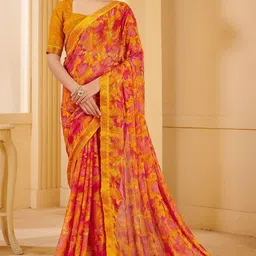 DURGA EMPORIO Floral Patchwork Pure Chiffon Saree-image-70