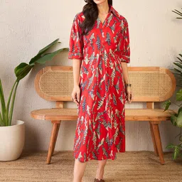 Uptownie Front Pleated Floral Midi Dress-image-82