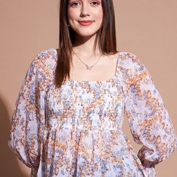 DressBerry Floral Print Puff Sleeve Georgette Peplum Top-picture-46