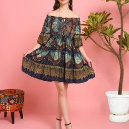 Boholyfe Print Off-Shoulder A-Line Mini Dress-image-21