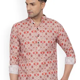 VEERA PARIDHAAN Ethnic Motifs Printed Band Collar Cotton Straight Short Kurta-image-95