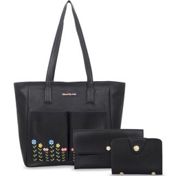 Black Spade Floral PU Structured Tote Bag-29
