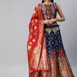 DIVASTRI Navy Blue Woven Design Semi-Stitched Lehenga & Unstitched Blouse with Dupatta-picture-14