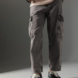 FCUK Men Loose Fit Mid-Rise Heavy Fade Cargo Style Pure Cotton Jeans-image-27