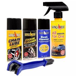 Kangaroo 150 ml Each Chain Lube, Cleaner And Rust Remover with 150 ml All For One Polish And 1 Cleaning Brush-17