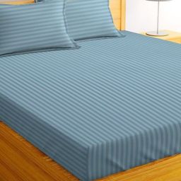 Bajo's Blue Striped 300 TC Queen Bedsheet with 2 Pillow Covers-image-29