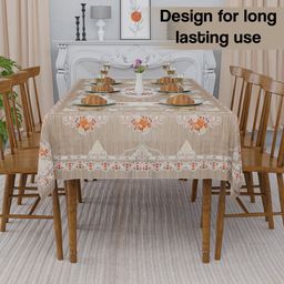Kuber Industries Brown & White Floral Design PVC 6-Seater Table Cover image 2
