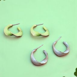 FIMBUL Set Of 2 Gold-Plated Enamelled Contemporary Half-Hoop Earrings-10