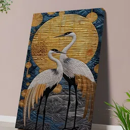 SAF Gold-Toned & White Oriental Birds Canvas Wall Painting-image-89