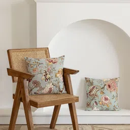 Clasiko Green & White 2 Pieces Floral Printed Cotton Square Cushion Covers-image-34