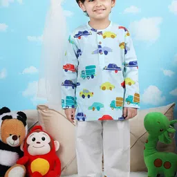 Polka Tots Boys Quirky Printed Round Neck Pure Cotton Kurta With Pyjamas-picture-18