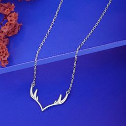 Carlton London Rhodium Plated Antler Pendant Chain Necklace-image-14
