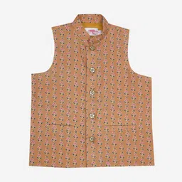 Little Bansi Boys Lotus Motif Printed Cotton Nehru Jacket-picture-33