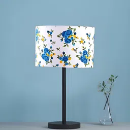 Aura White Printed Traditional Cylindrical Shaped Table Lamp-0