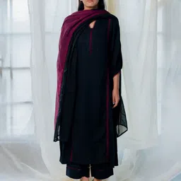 GoSriKi V Neck Straight Kurta With Trousers & Dupatta-image-90