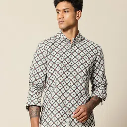 Mr Bowerbird Men Premium Tailored Fit Printed Linen Cotton Casual Shirt-image-73