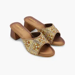 FORVELA Embellished Open Toe Block Heels image 2
