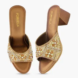FORVELA Embellished Open Toe Block Heels image 4