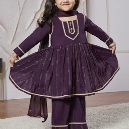 VASTRAMAY Girls Geometric Printed U-Neck Regular Kurta With Palazzos With Dupatta-image-87