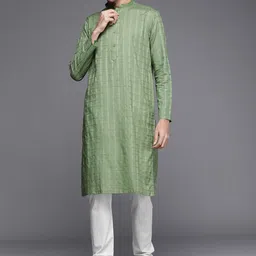 Manyavar Men Green Woven Checked Design Kurta with Churidar-image-37