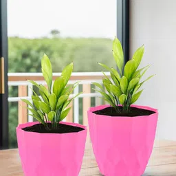Kuber Industries Pink 3 Pieces Barfi Pattern Flower Pots for Garden-25