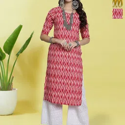 HERE&NOW Selection Of 3 Chevron Printed Round Neck Straight Kurtas-12