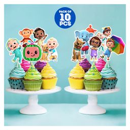 Zyozi Cocomelon Theme Birthday Cupcake Topper Multicolor - Pack of 10-16