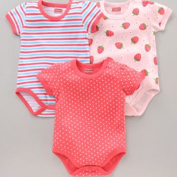 Babyhug 100% Cotton Cap Sleeves Onesies Printed Pack of 3- Multicolor-image-48