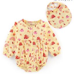 Babyoye Eco-Conscious Double Gauge Full Sleeves Onesie with Bib Floral Print - Pink-image-3