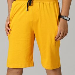 Kiddopanti Knit Shorts With Zipper Pocket - Mustard Yellow-image-1
