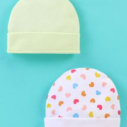 Ben Benny Cotton Knit Heart Printed Round Caps Pack of 2 Green & White - Diameter 9 cm-image-4