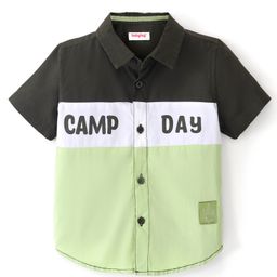 Babyhug Cotton Woven Half Sleeves Shirt Cut & Sew - White Black & Green-image-6