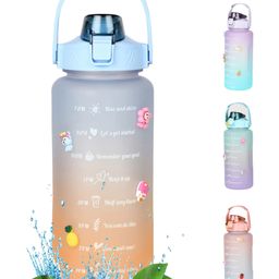 House of Quirk 2 liter 3D Sticker BPA Free Unbreakable Sports Water Bottles  - Blue Orange-image-60