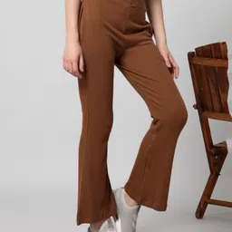 Zelena Post Partum High Waisted Solid Lounge Pants With Two Pockets - Brown-picture-30