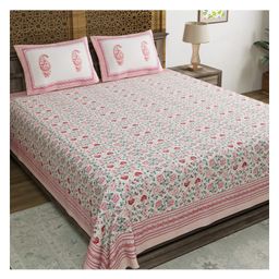 Blocks Of India Cotton Blocks Print King Size Bedsheet Pink Jaal - Pink-89