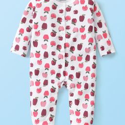 Babyhug Interlock Knit Full Sleeves Sleepsuit Apple Print - White-image-77
