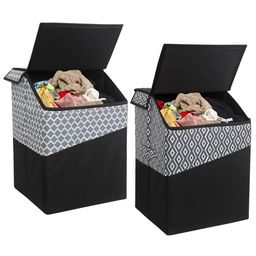 PrettyKrafts Laundry Square Shape Basket Bag,Foldable,Multipurpose,Carry Handles,Slanting Lid for Home, Cloth Storage,Pack of 2 Qtr & Diamond Black-image-3