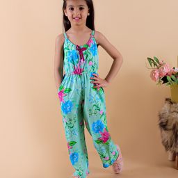 Superminis Sleeveless Floral Printed & Applique Detailed Jumpsuit - Green-image-38