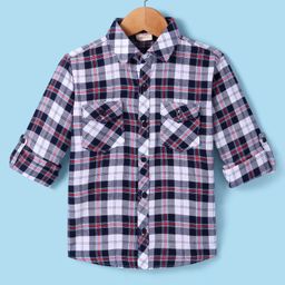 Rikidoos Full Sleeves Checked Shirt With Attached Tee - Navy Blue & Red-image-13
