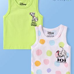 Babyoye Disney Lycra Knit Sleeveless Vests with 1O1 Dalmatians Graphic Pack of 2 - White & Neon Green-image-78
