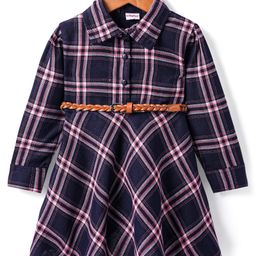 Babyhug Cotton Woven Full Sleeves Checks Print Frock -Navy Blue-image-39