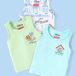 Babyhug Disney Cotton Knit Sleeveless Vests With Lady And The Tramp Graphics Pack of 3 - White Light Blue & Light Green-27